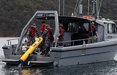Bluefin 9 AUV and Mine Countermeasures Support Boat